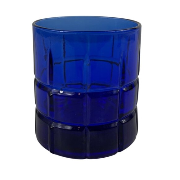 Anchor Hocking Cobalt Blue Tartan Rocks Old Fashioned Lowball Glass - Picture 2 of 10